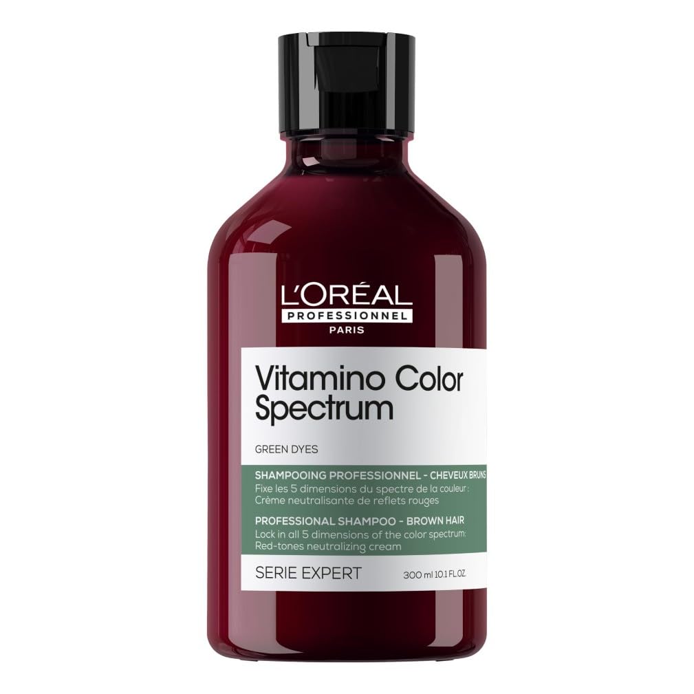 L'Or'eal Professionnel Vitamino Color Spectrum Green Tinted Shampoo 300ml, For Dark Brown Coloured Hair, With Ferulic Acid + Citric Acid, Neutralise Undesired Red Undertones - Damaged Box