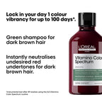 L'Or'eal Professionnel Vitamino Color Spectrum Green Tinted Shampoo 300ml, For Dark Brown Coloured Hair, With Ferulic Acid + Citric Acid, Neutralise Undesired Red Undertones - Damaged Box