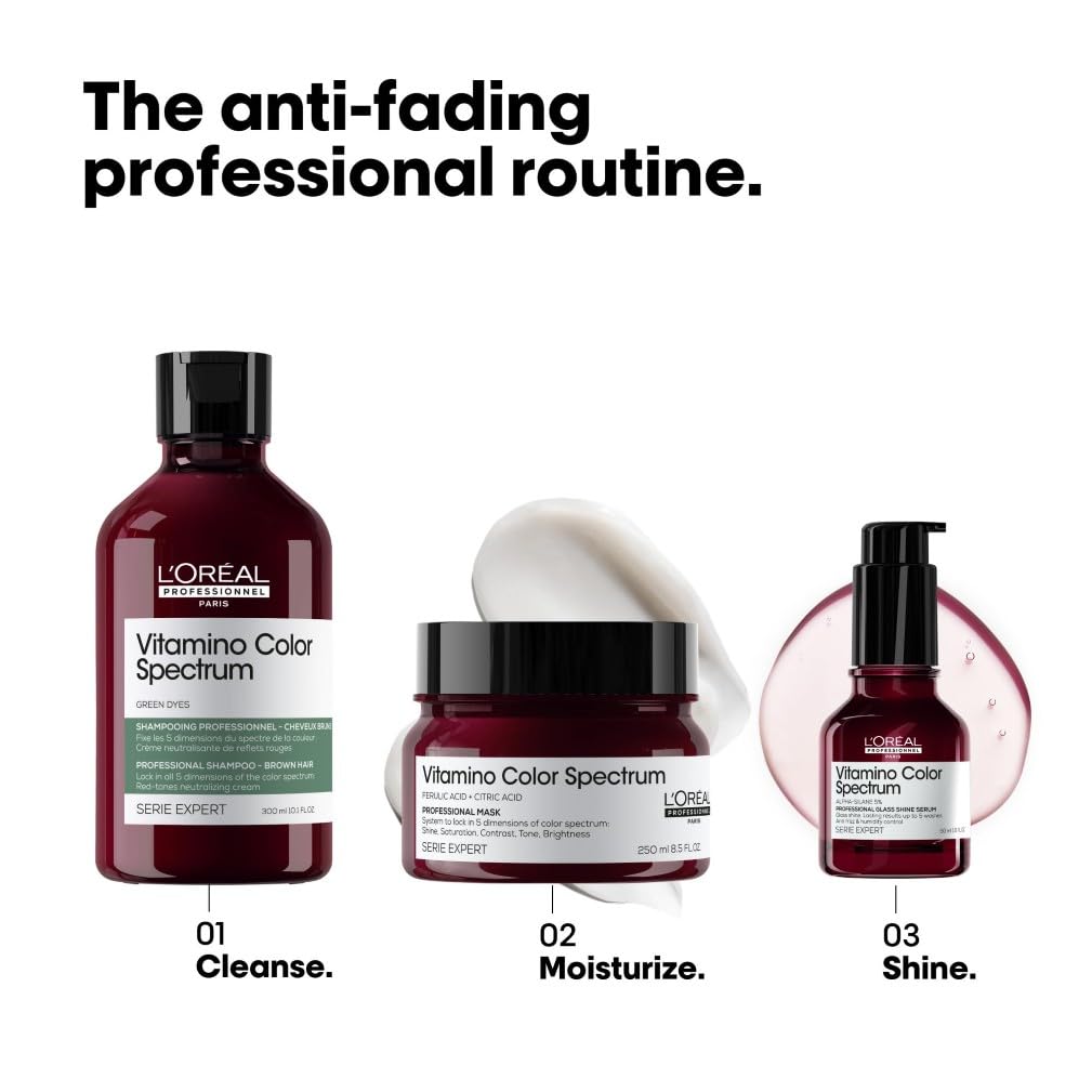 L'Or'eal Professionnel Vitamino Color Spectrum Green Tinted Shampoo 300ml, For Dark Brown Coloured Hair, With Ferulic Acid + Citric Acid, Neutralise Undesired Red Undertones - Damaged Box