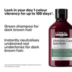 L'Or'eal Professionnel Vitamino Color Spectrum Green Tinted Shampoo 300ml, For Dark Brown Coloured Hair, With Ferulic Acid + Citric Acid, Neutralise Undesired Red Undertones - Damaged Box