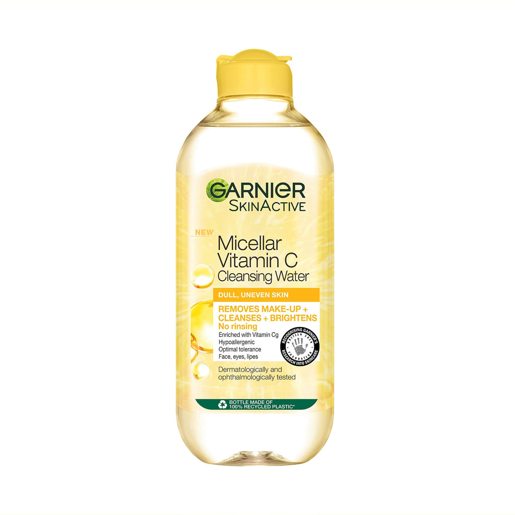 Garnier Micellar Vitamin C Cleansing Water, Gentle face Cleanser & Makeup Remover, Hypoallergenic. Vegan Formula, Suitable For Dull And Uneven Skin, Brightening Formula, Dermatologically Tested, 400ml - New