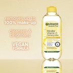 Garnier Micellar Vitamin C Cleansing Water, Gentle face Cleanser & Makeup Remover, Hypoallergenic. Vegan Formula, Suitable For Dull And Uneven Skin, Brightening Formula, Dermatologically Tested, 400ml - New