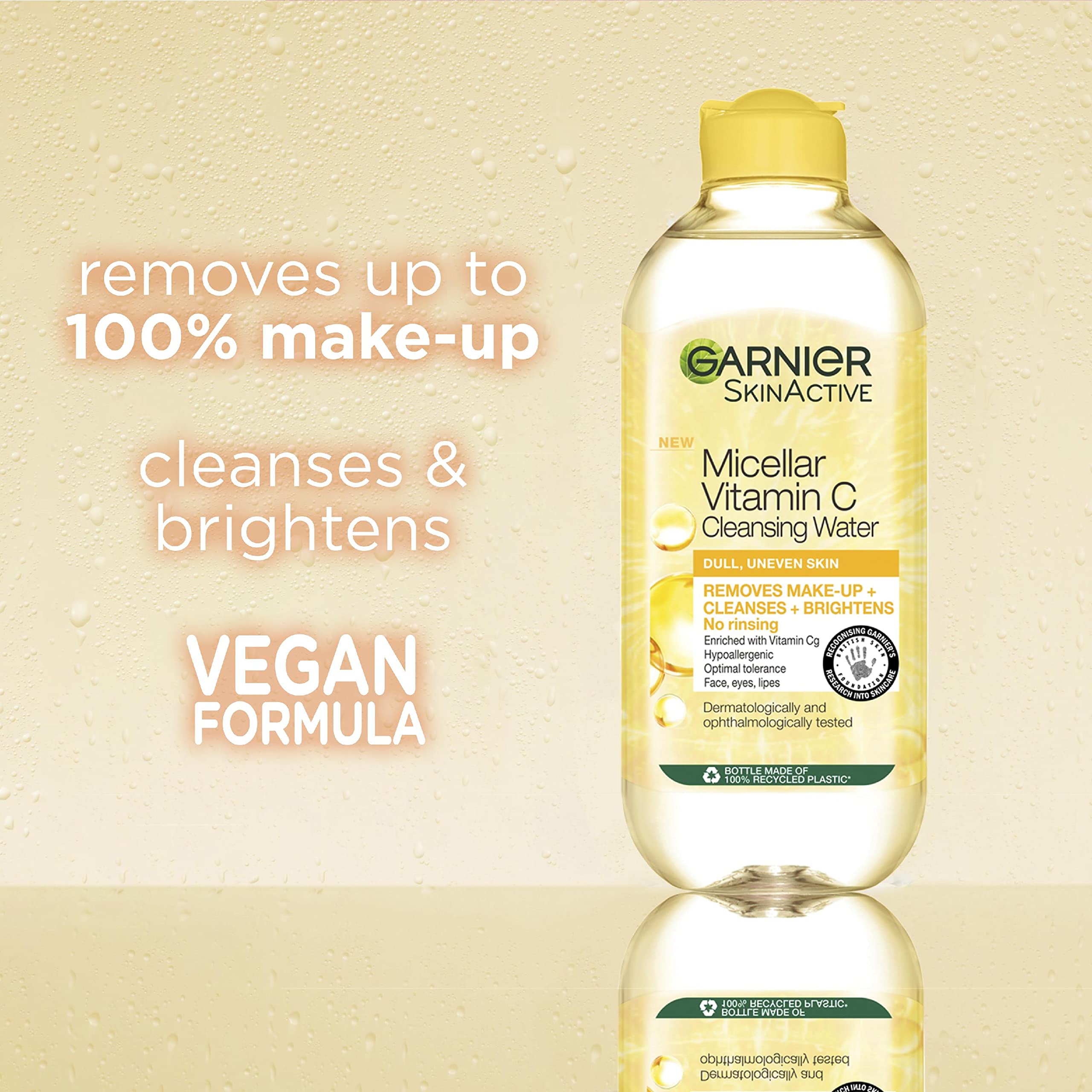 Garnier Micellar Vitamin C Cleansing Water, Gentle face Cleanser & Makeup Remover, Hypoallergenic. Vegan Formula, Suitable For Dull And Uneven Skin, Brightening Formula, Dermatologically Tested, 400ml - New