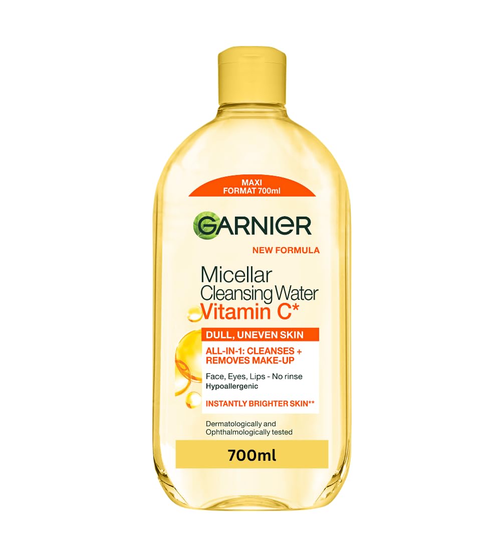 Garnier Micellar Vitamin C Cleansing Water, Gentle face Cleanser & Makeup Remover, Hypoallergenic. Vegan Formula, Suitable For Dull And Uneven Skin, Brightening Formula, Dermatologically Tested, 400ml - New