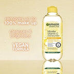 Garnier Micellar Vitamin C Cleansing Water, Gentle face Cleanser & Makeup Remover, Hypoallergenic. Vegan Formula, Suitable For Dull And Uneven Skin, Brightening Formula, Dermatologically Tested, 400ml - New