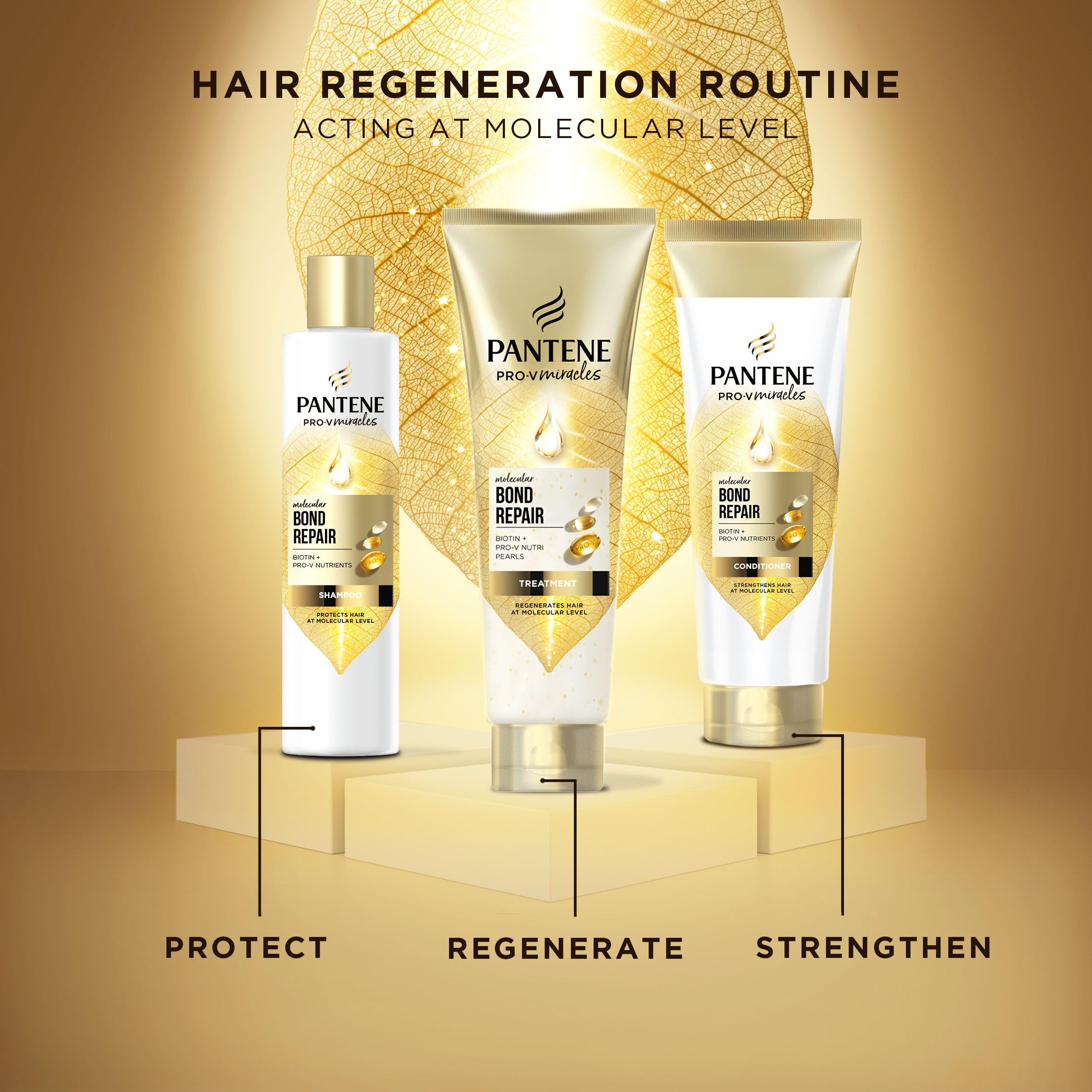Pantene Molecular Bond Repair Shampoo, Conditioner, Conditioning Treatment - Damaged Box