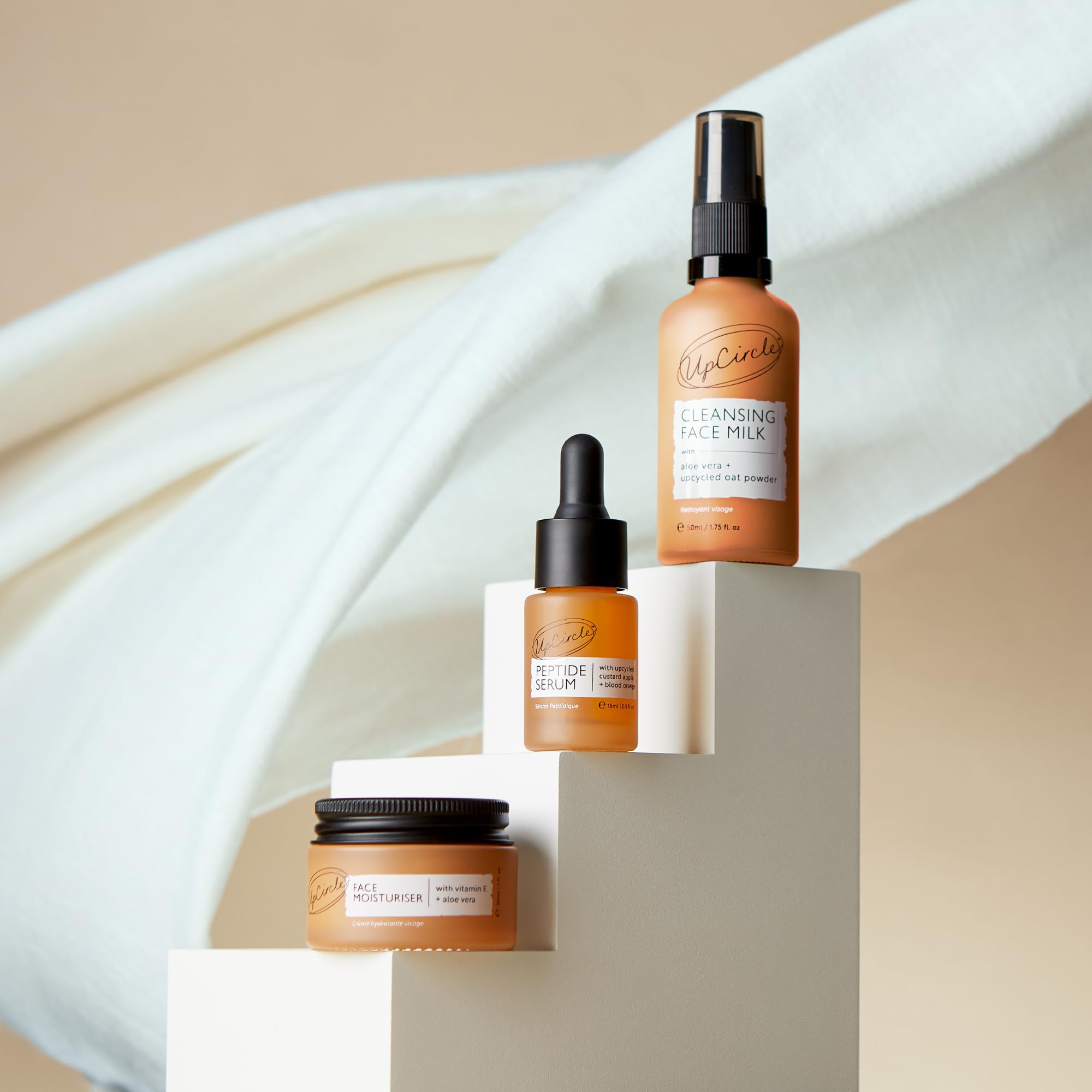 UpCircle Discovery Set - Cleansing Face Milk, Face Moisturiser and Peptide Serum Trio - Vitamin E, Niacinamide + Aloe Vera - Boosts Collagen, Hydrates + Soothes - Vegan + Cruelty-Free - Damaged Box