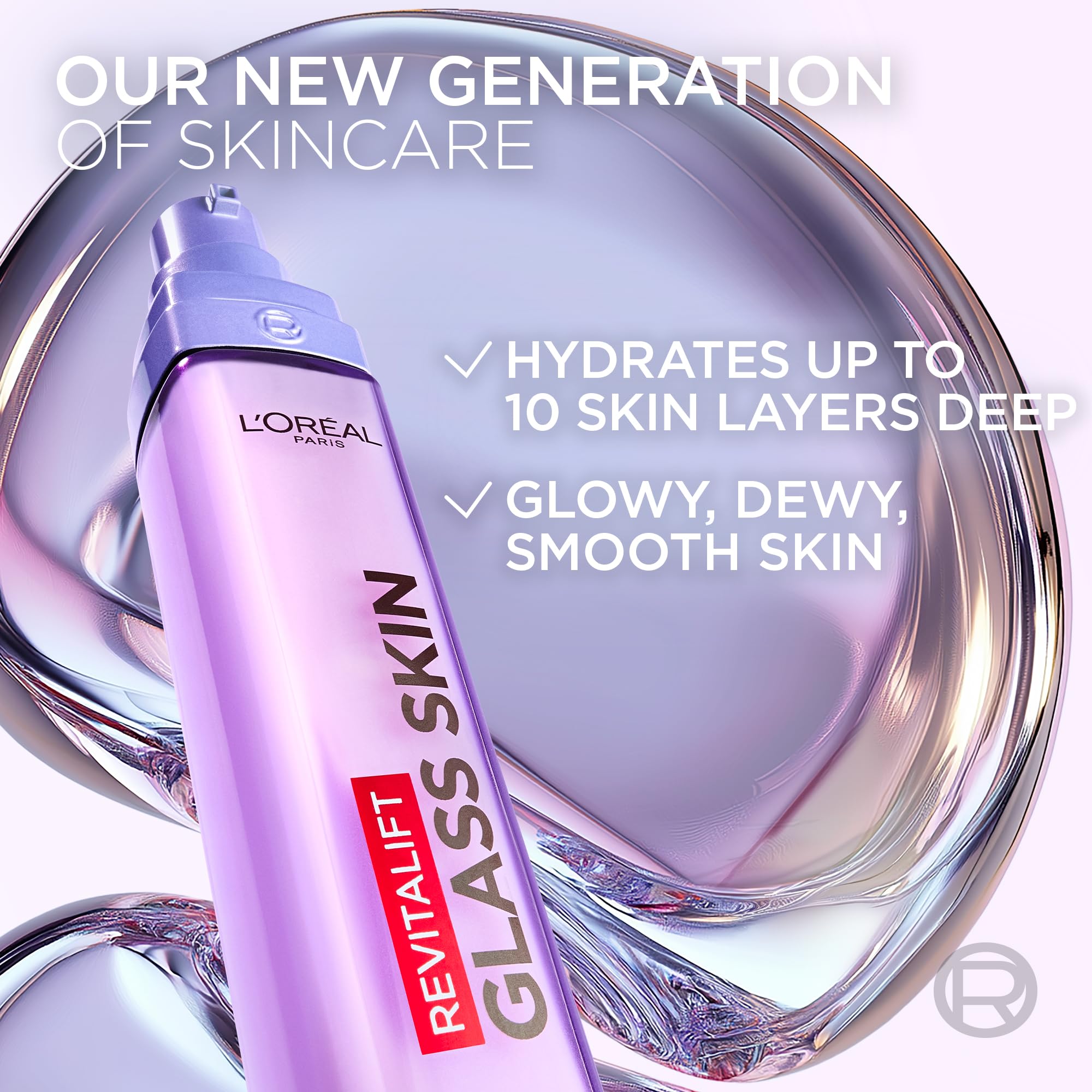 L'Oreal Paris Revitalift Filler Glass Skin Liquid Cream, Hybrid Milky Serum + Moisturiser, Korean-Skincare Inspired, For Glass Skin Glow, 100 hours Hydration, Replump Skin [Hyaluronic Acid], 50ml - Damaged Box