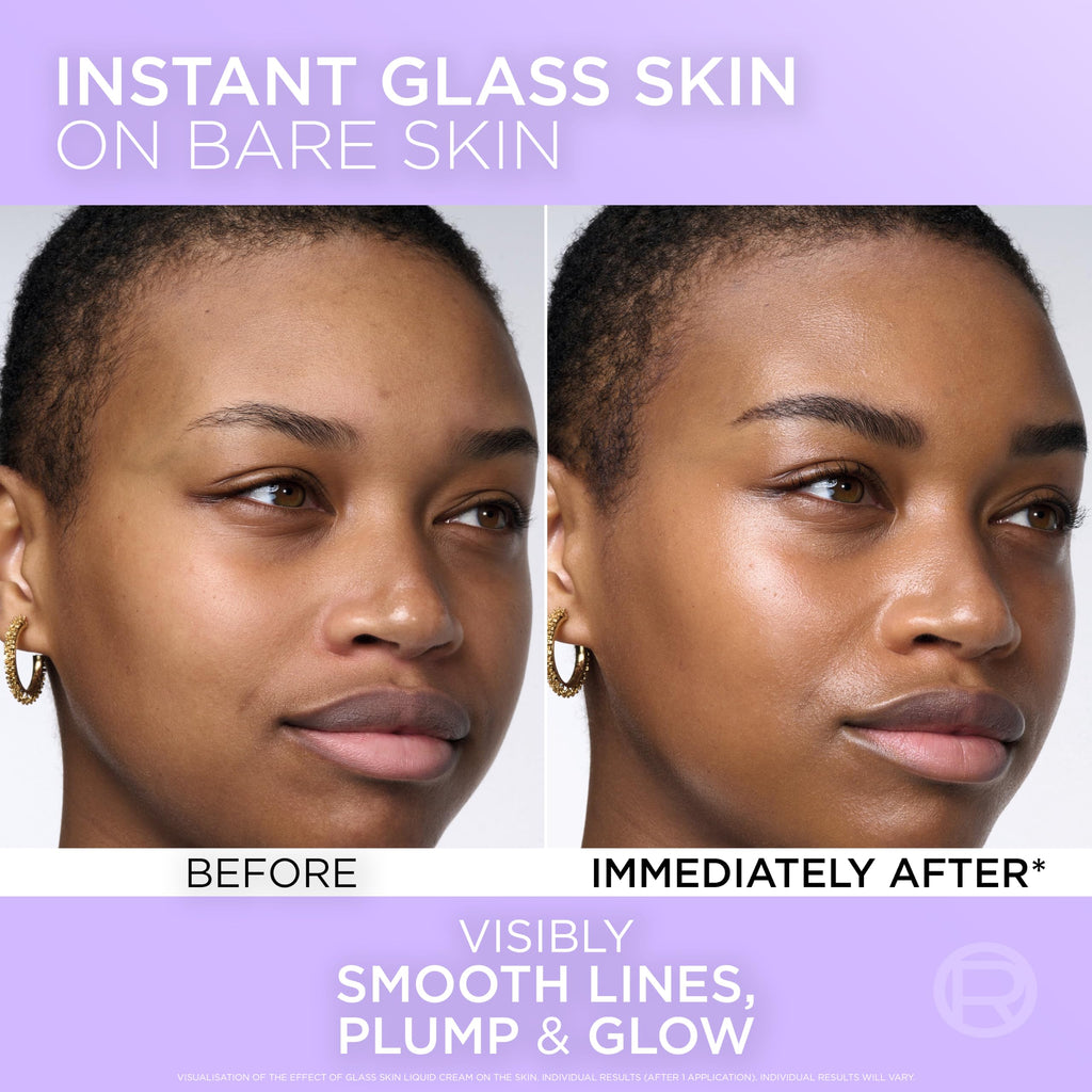 L'Oreal Paris Revitalift Filler Glass Skin Liquid Cream, Hybrid Milky Serum + Moisturiser, Korean-Skincare Inspired, For Glass Skin Glow, 100 hours Hydration, Replump Skin [Hyaluronic Acid], 50ml - Damaged Box