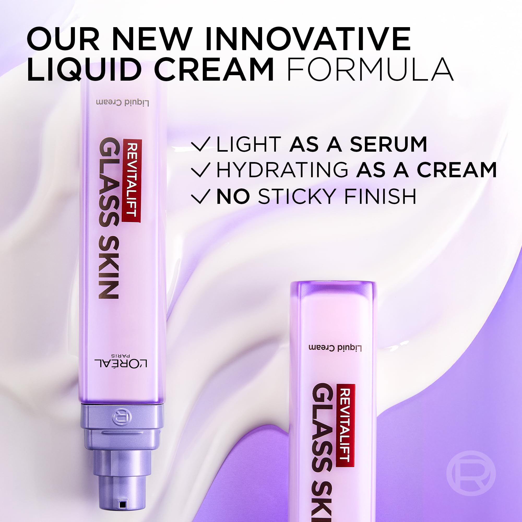 L'Oreal Paris Revitalift Filler Glass Skin Liquid Cream, Hybrid Milky Serum + Moisturiser, Korean-Skincare Inspired, For Glass Skin Glow, 100 hours Hydration, Replump Skin [Hyaluronic Acid], 50ml - Damaged Box