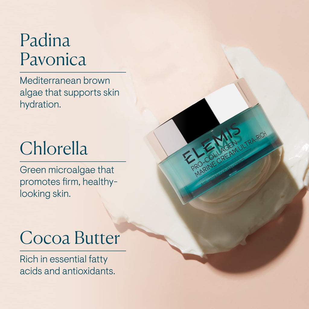 ELEMIS Pro-Collagen Marine Cream Ultra Rich, Intensely Hydrating Anti-Wrinkle Face Lotion, Anti-Ageing Moisturiser for Dry Skin, Collagen Day Fluid to Firm & Tone, Nourishing Face Moisturiser, 50 ml - New