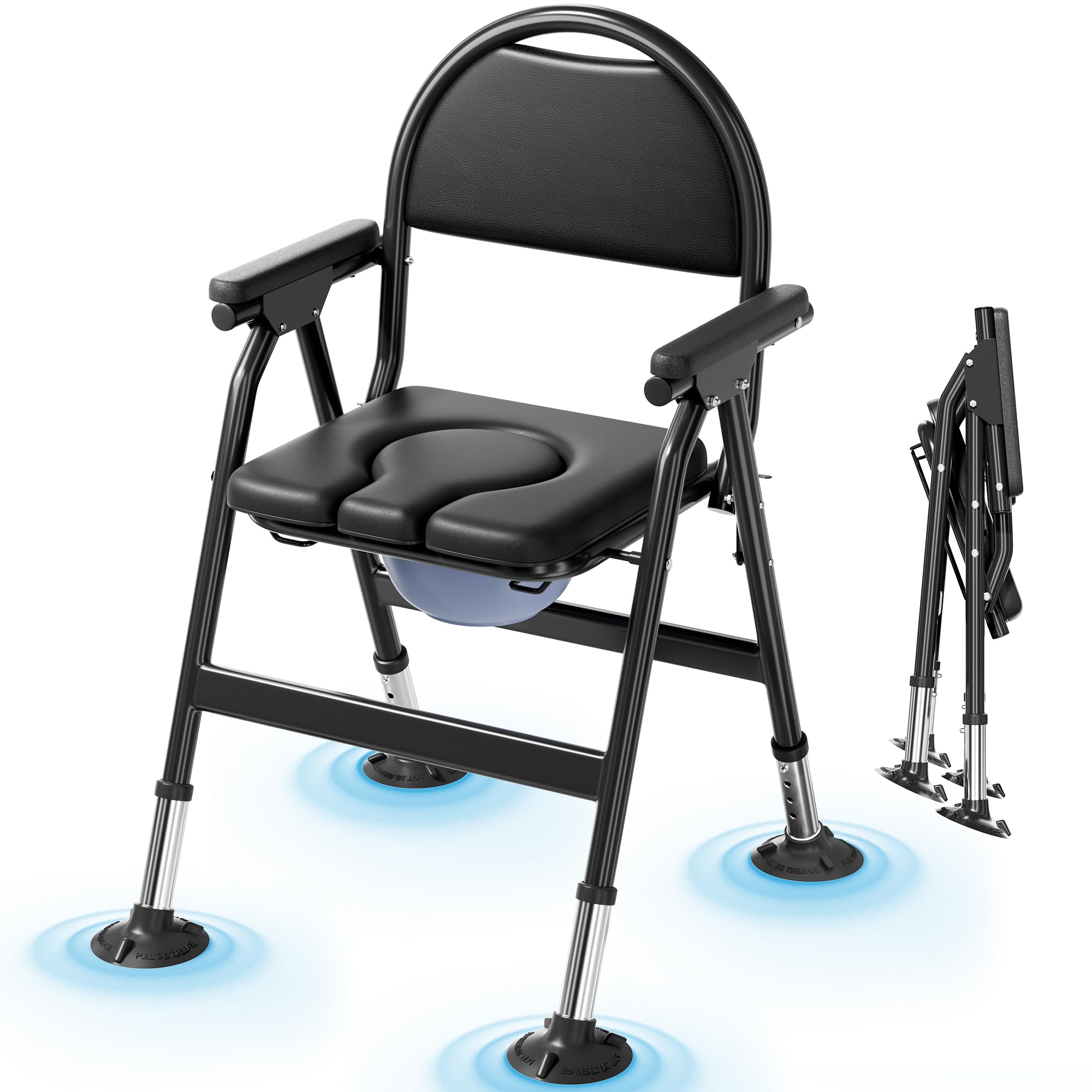 Bariatric Commode Chair - Heavy Duty Folding Toilet Shower Chair with Arms - Adjustable Height Padded Seat - 880 lbs Capacity - Very Good