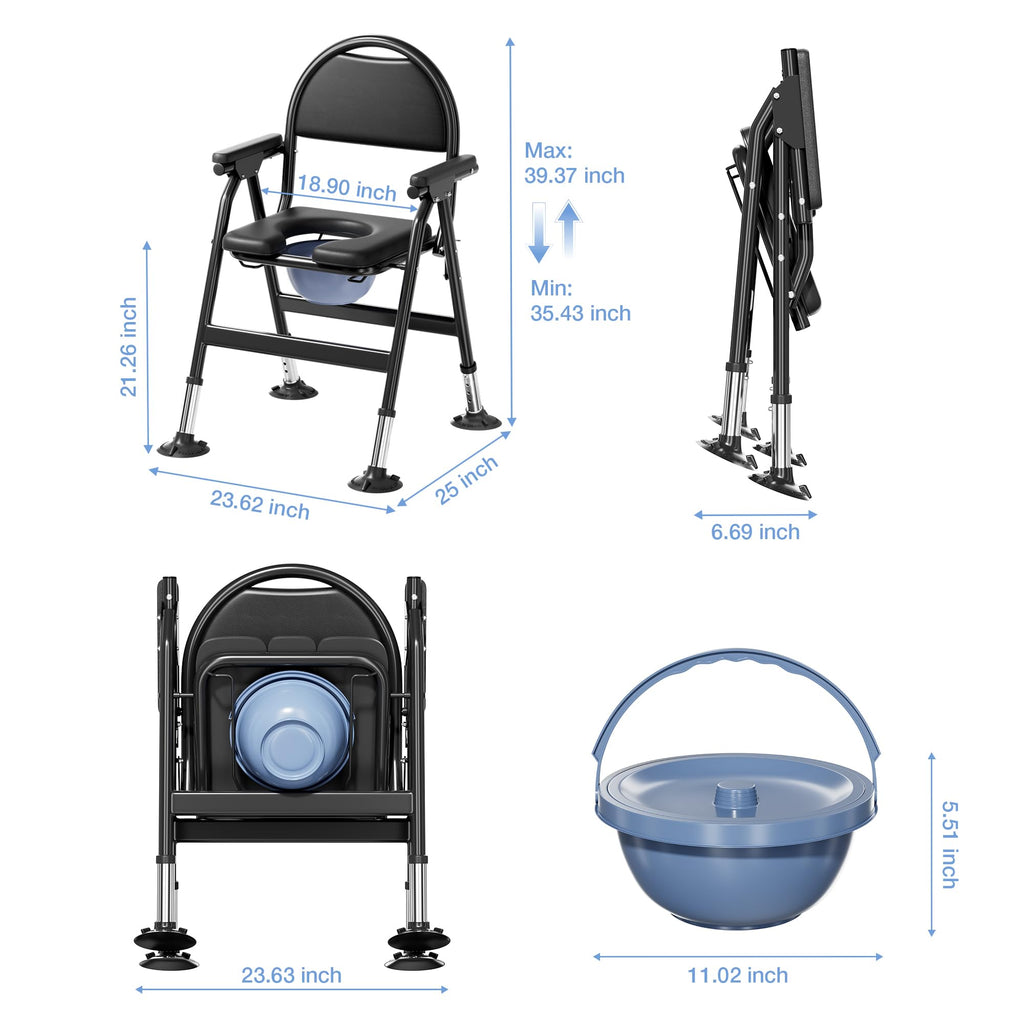 Bariatric Commode Chair - Heavy Duty Folding Toilet Shower Chair with Arms - Adjustable Height Padded Seat - 880 lbs Capacity - Very Good