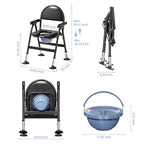 Bariatric Commode Chair - Heavy Duty Folding Toilet Shower Chair with Arms - Adjustable Height Padded Seat - 880 lbs Capacity - Very Good