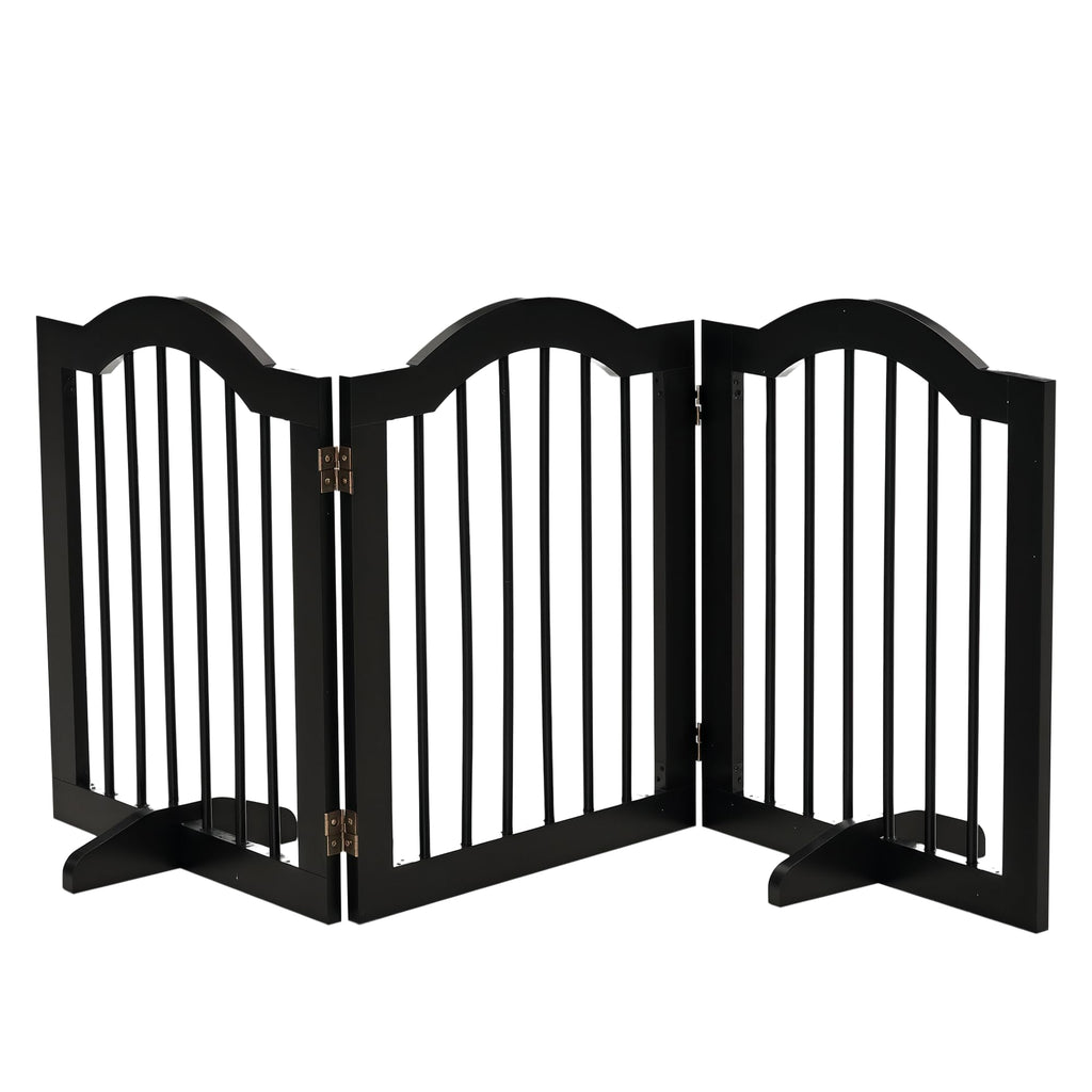PawHut Freestanding Wooden Pet Gate - Foldable Dog Fence Safety Barrier - Doorway, Stairs - Black - Damaged Box