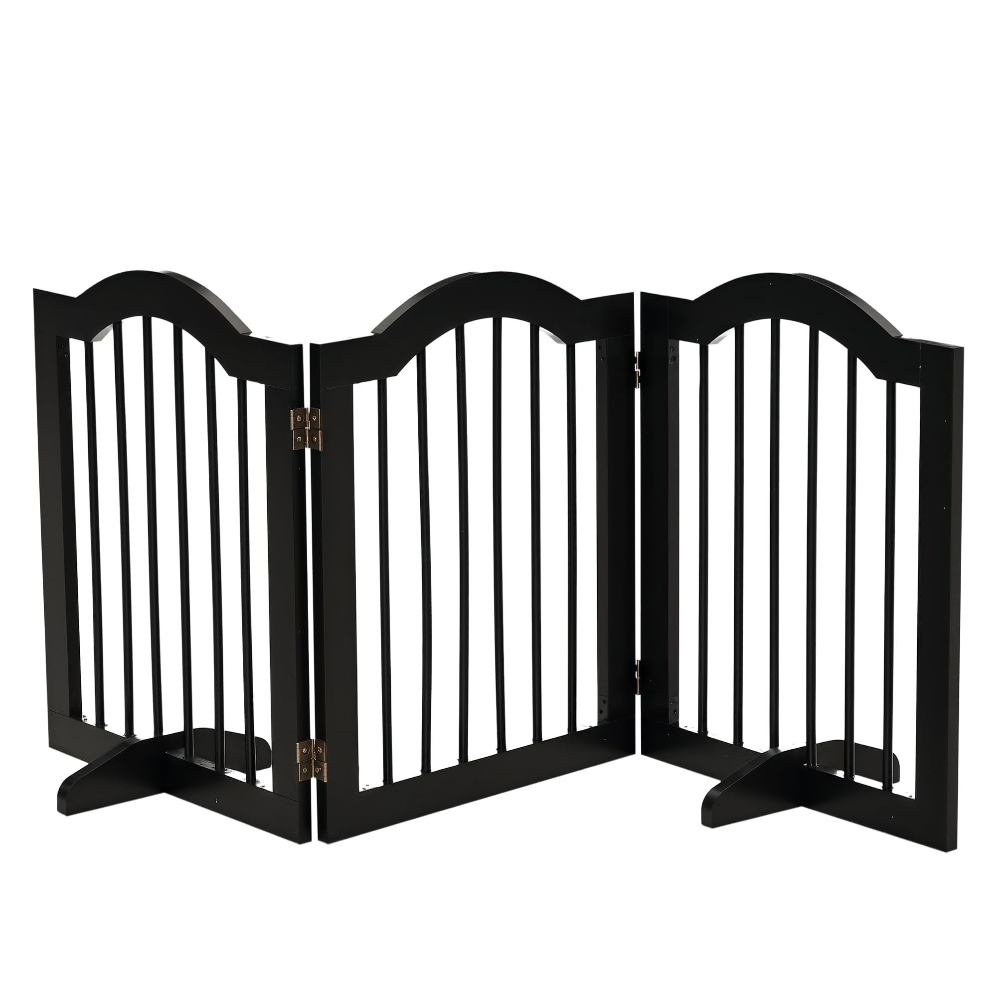 PawHut Freestanding Wooden Pet Gate - Foldable Dog Fence Safety Barrier - Doorway, Stairs - Black - Damaged Box