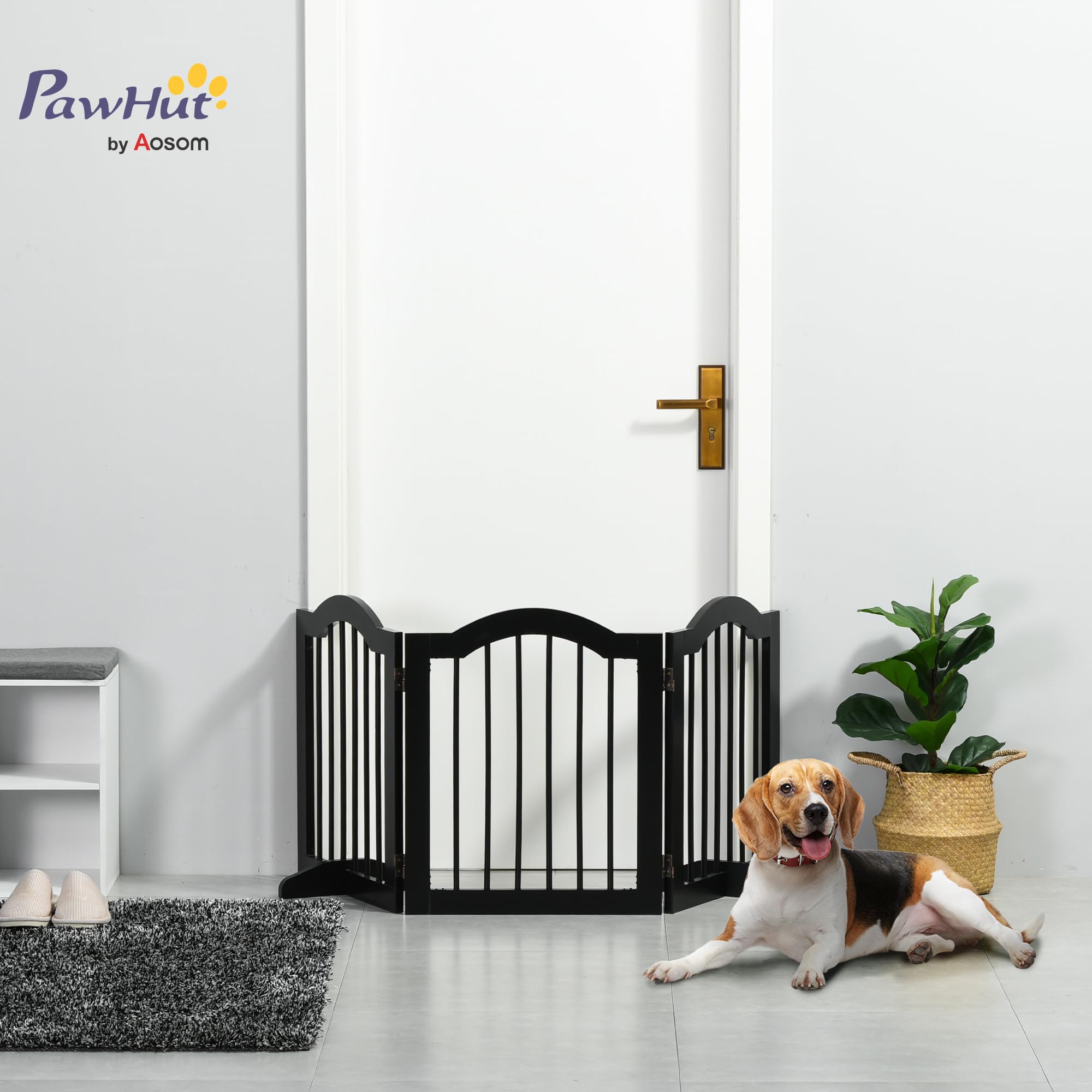 PawHut Freestanding Wooden Pet Gate - Foldable Dog Fence Safety Barrier - Doorway, Stairs - Black - Damaged Box