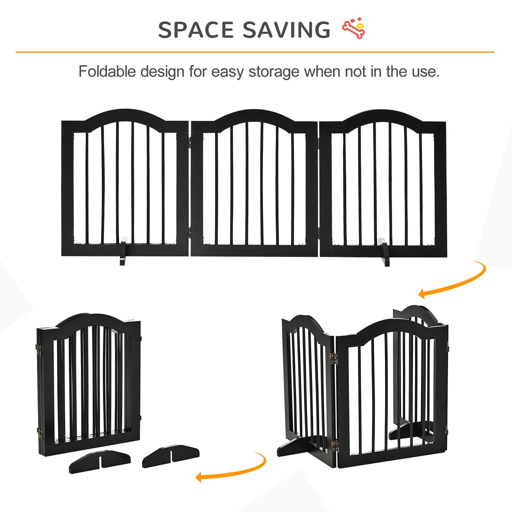 PawHut Freestanding Wooden Pet Gate - Foldable Dog Fence Safety Barrier - Doorway, Stairs - Black - Damaged Box