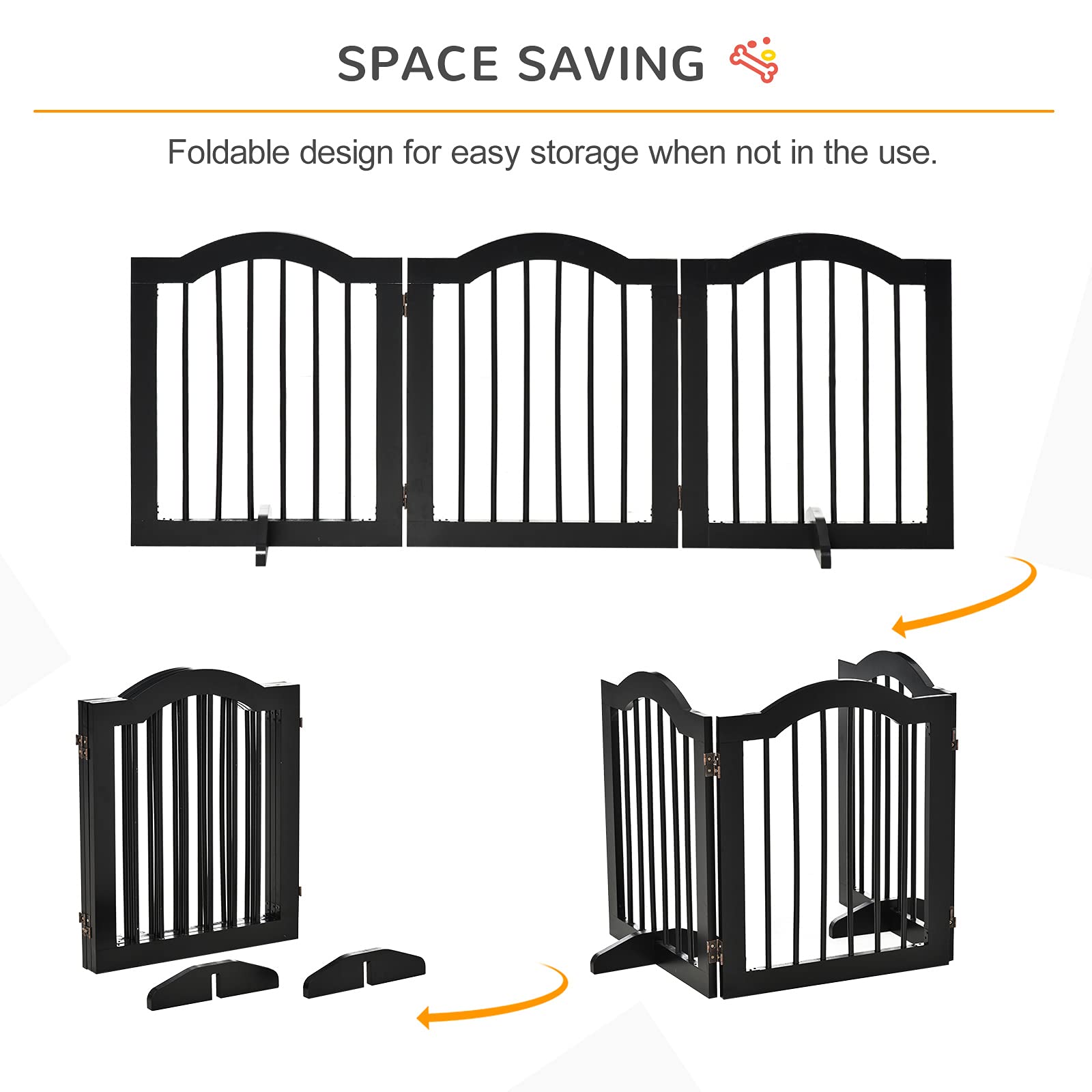 PawHut Freestanding Wooden Pet Gate - Foldable Dog Fence Safety Barrier - Doorway, Stairs - Black - Damaged Box