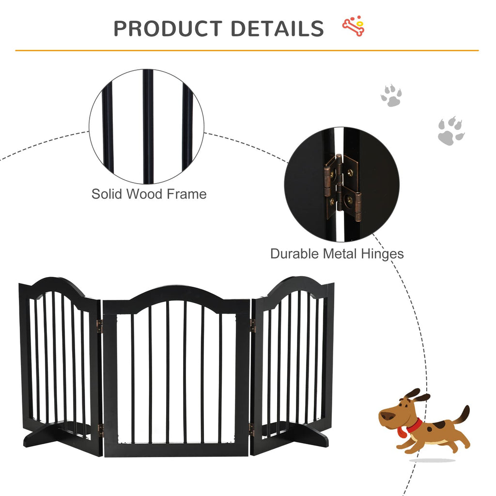 PawHut Freestanding Wooden Pet Gate - Foldable Dog Fence Safety Barrier - Doorway, Stairs - Black - Damaged Box