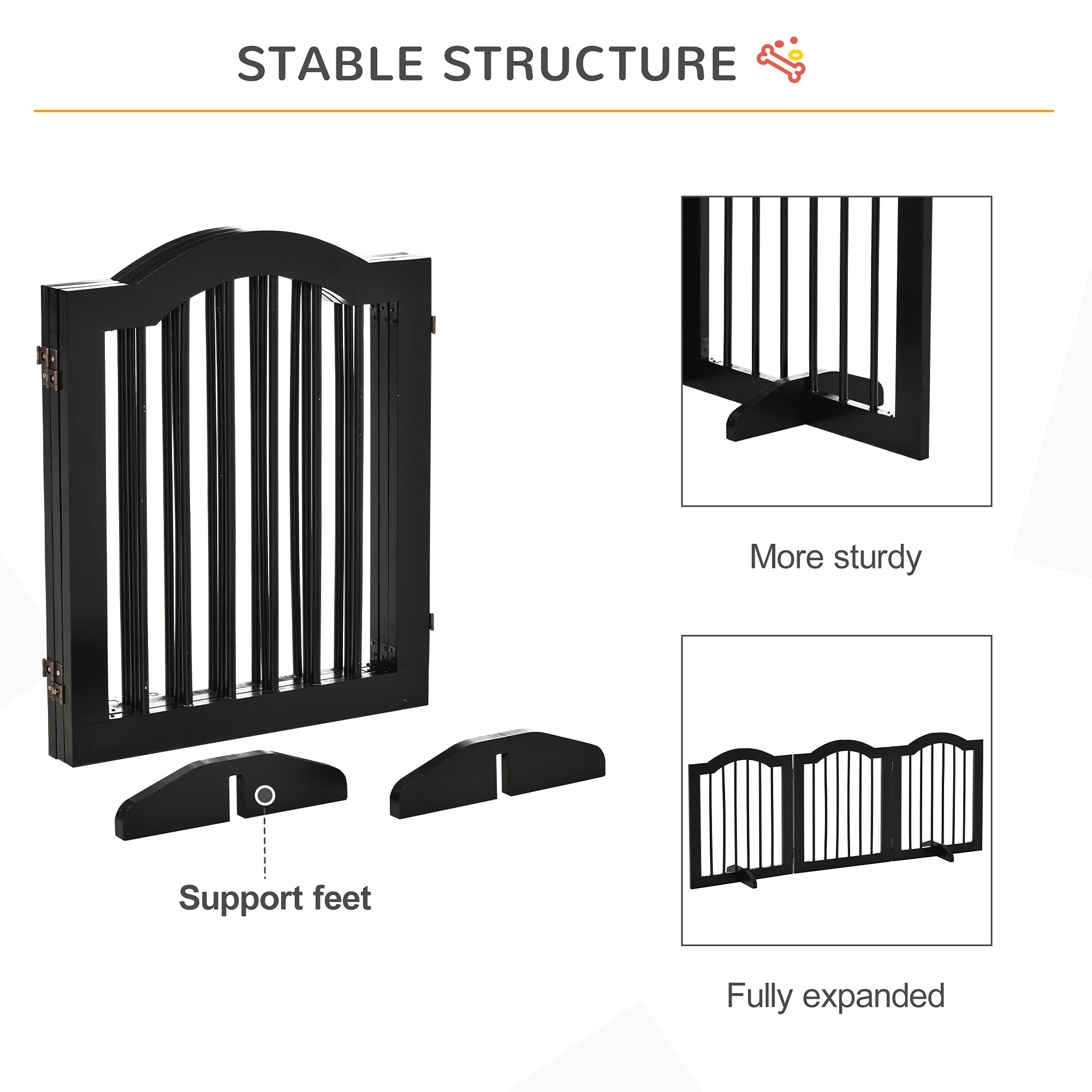 PawHut Freestanding Wooden Pet Gate - Foldable Dog Fence Safety Barrier - Doorway, Stairs - Black - Damaged Box