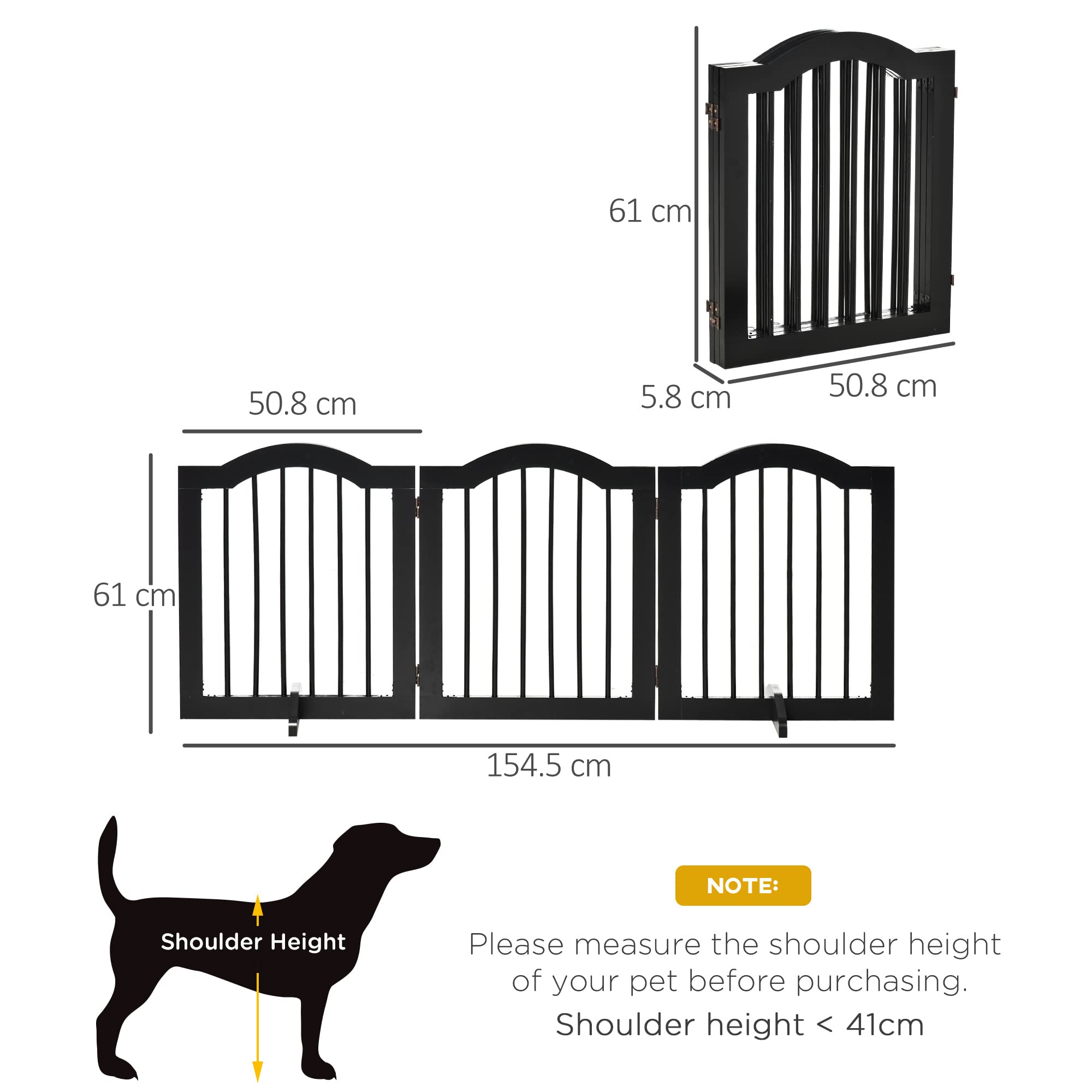 PawHut Freestanding Wooden Pet Gate - Foldable Dog Fence Safety Barrier - Doorway, Stairs - Black - Damaged Box