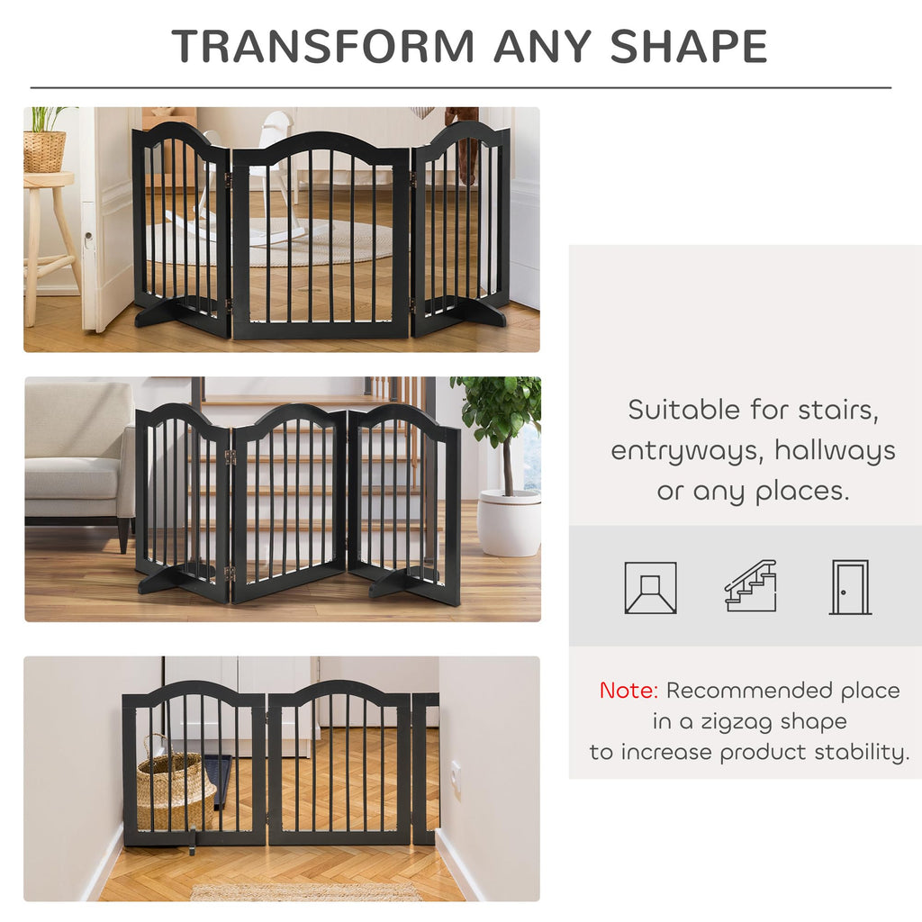 PawHut Freestanding Wooden Pet Gate - Foldable Dog Fence Safety Barrier - Doorway, Stairs - Black - Damaged Box