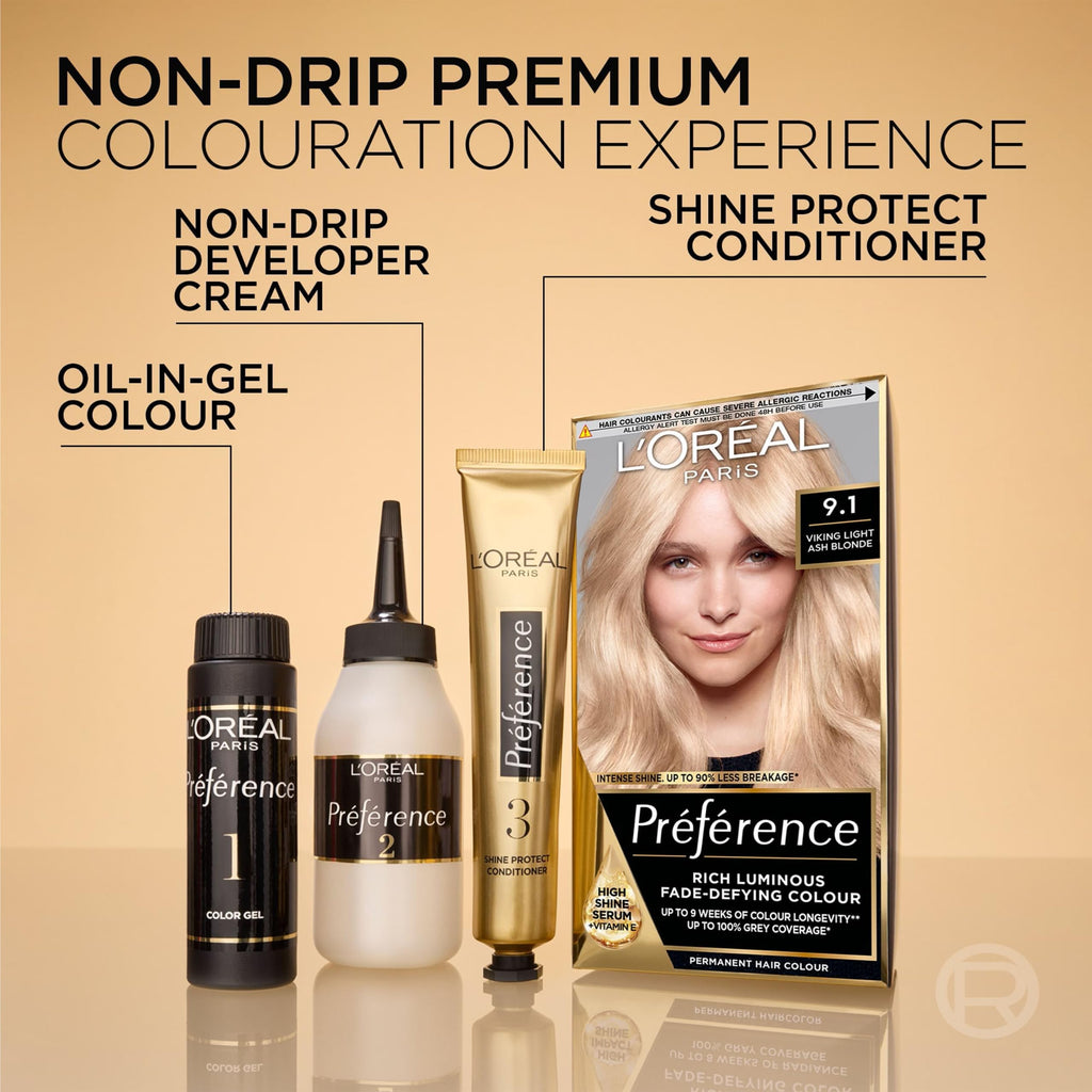 L'Oreal Paris Preference Hair Dye 7.23 Dark Rose Gold Luminous Permanent Hair Colour Long Lasting Brilliance - Damaged Box