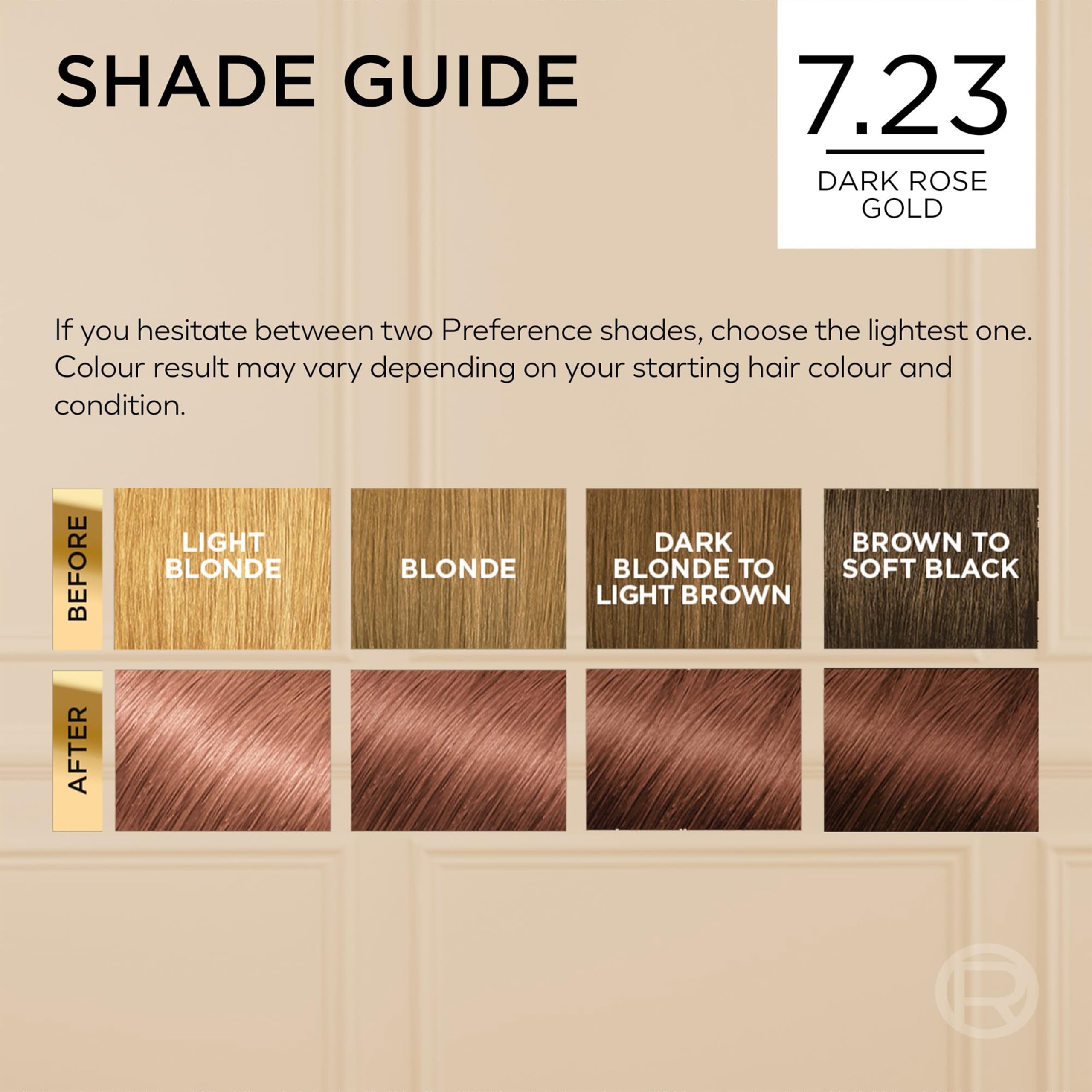 L'Oreal Paris Preference Hair Dye 7.23 Dark Rose Gold Luminous Permanent Hair Colour Long Lasting Brilliance - Damaged Box