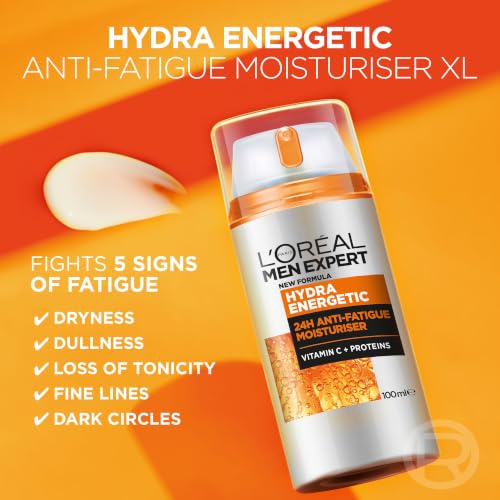 L'Oreal Men Expert Hydra Energetic XXL Moisturiser 100ml - 24H Anti-Fatigue Hydration - Vitamin C Protein Face Cream - New