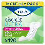 Tena Discreet Ultra Mini Incontinence Pads for Women - 6x20 Pack - Absorbent Bladder Leak Protection - Damaged Box