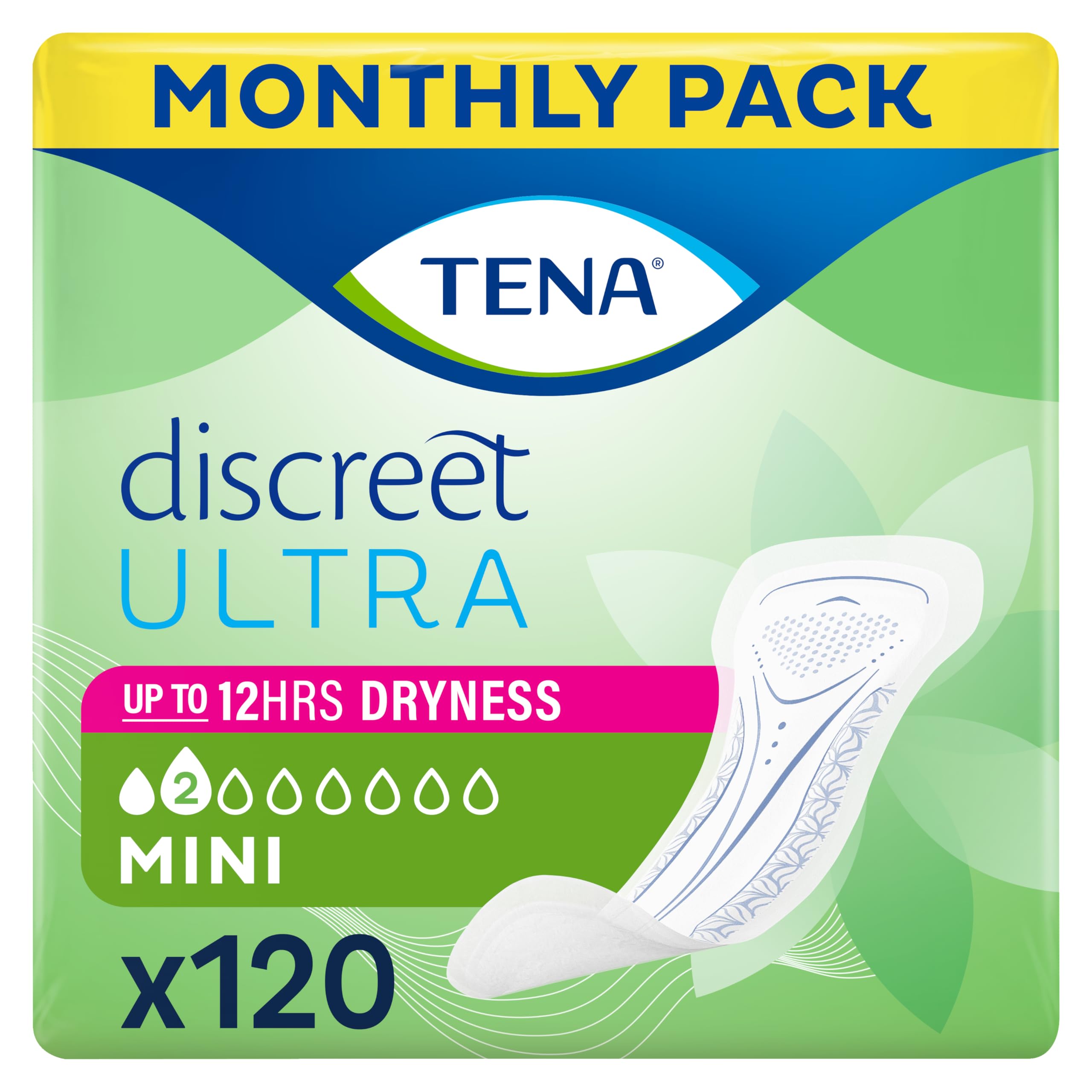 Tena Discreet Ultra Mini Incontinence Pads for Women - 6x20 Pack - Absorbent Bladder Leak Protection - Damaged Box