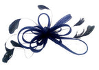 Coiled Net & Feather Hair Fascinator - Comb Clip - Navy Blue Wedding Races Ascot Headpiece - New