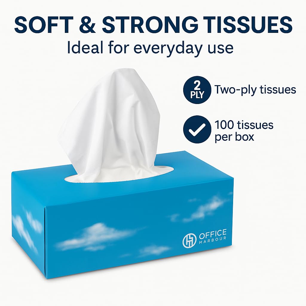 OfficeHarbour Facial Tissues - 36 Boxes x 100 Soft White 2-Ply Sheets - 3600 Total - Home Office Hotel School Care Use - Damaged Box