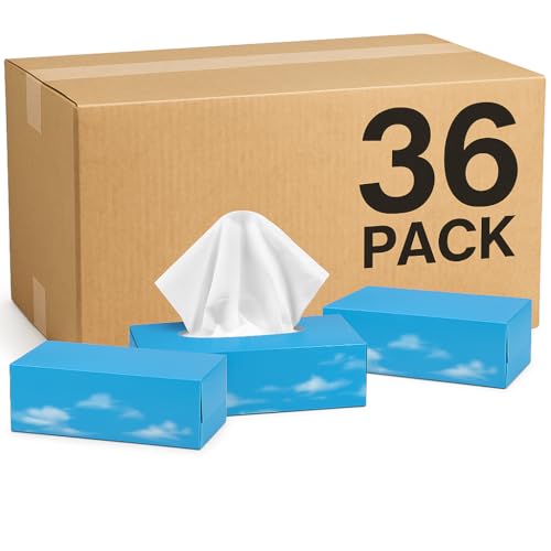 OfficeHarbour Facial Tissues - 36 Boxes x 100 Soft White 2-Ply Sheets - 3600 Total - Home Office Hotel School Care Use - Damaged Box