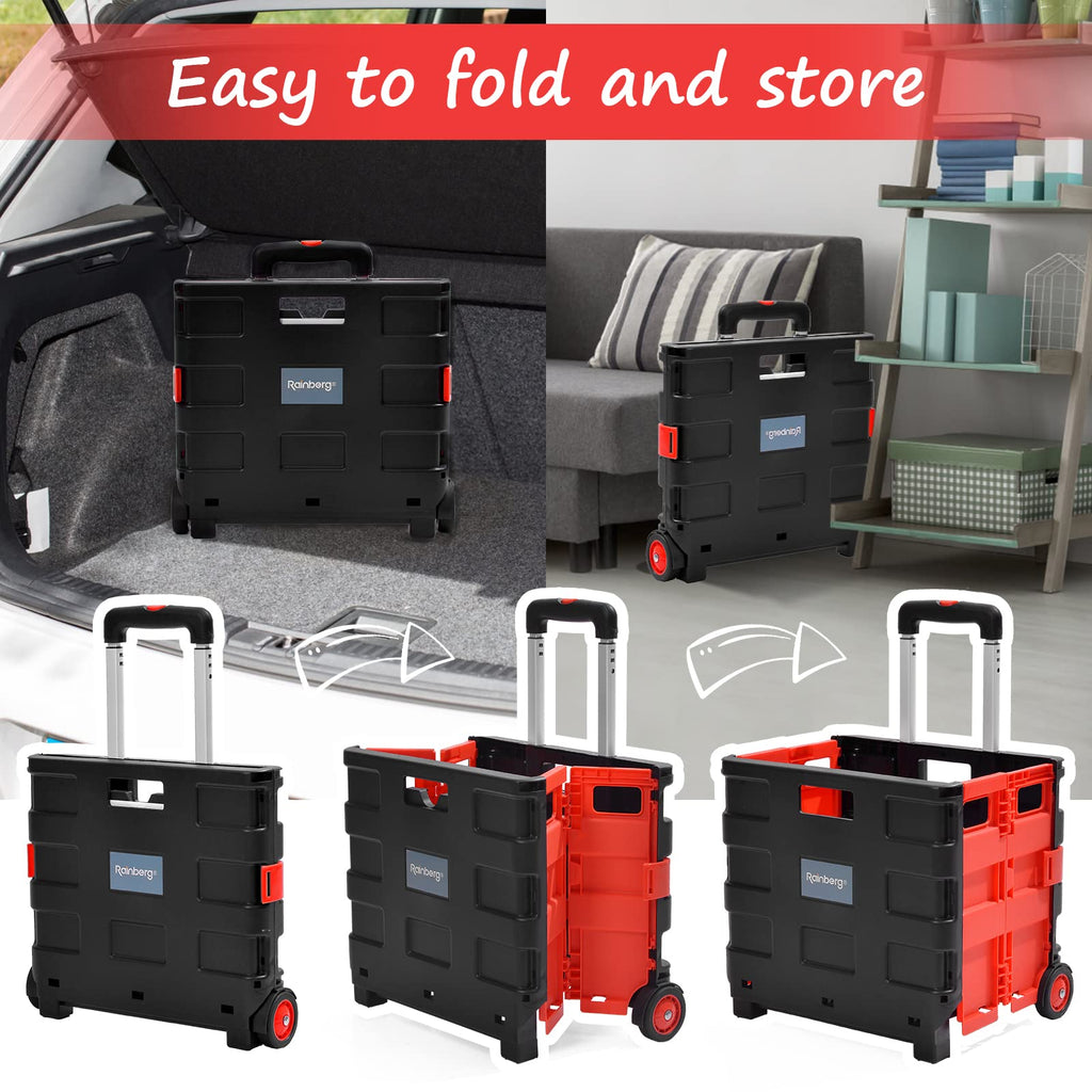 Rainberg Heavy Duty Folding Trolley Box Cart - Extra Large - 35kg Capacity - Collapsible Shopping Crate Boot Cart - Very Good