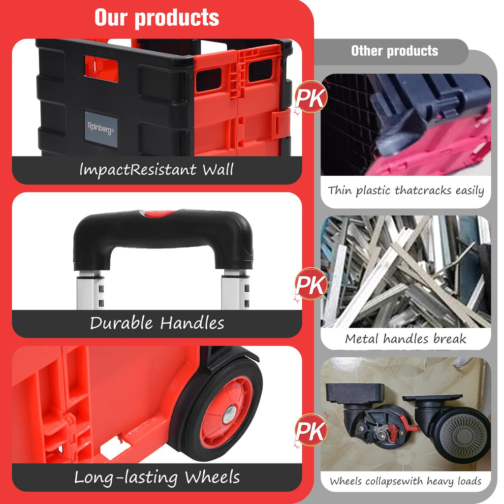 Rainberg Heavy Duty Folding Trolley Box Cart - Extra Large - 35kg Capacity - Collapsible Shopping Crate Boot Cart - Very Good