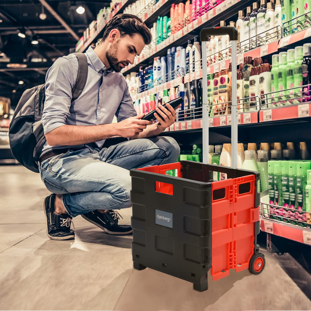 Rainberg Heavy Duty Folding Trolley Box Cart - Extra Large - 35kg Capacity - Collapsible Shopping Crate Boot Cart - Very Good