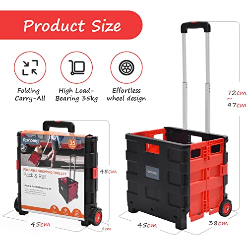 Rainberg Heavy Duty Folding Trolley Box Cart - Extra Large - 35kg Capacity - Collapsible Shopping Crate Boot Cart - Very Good