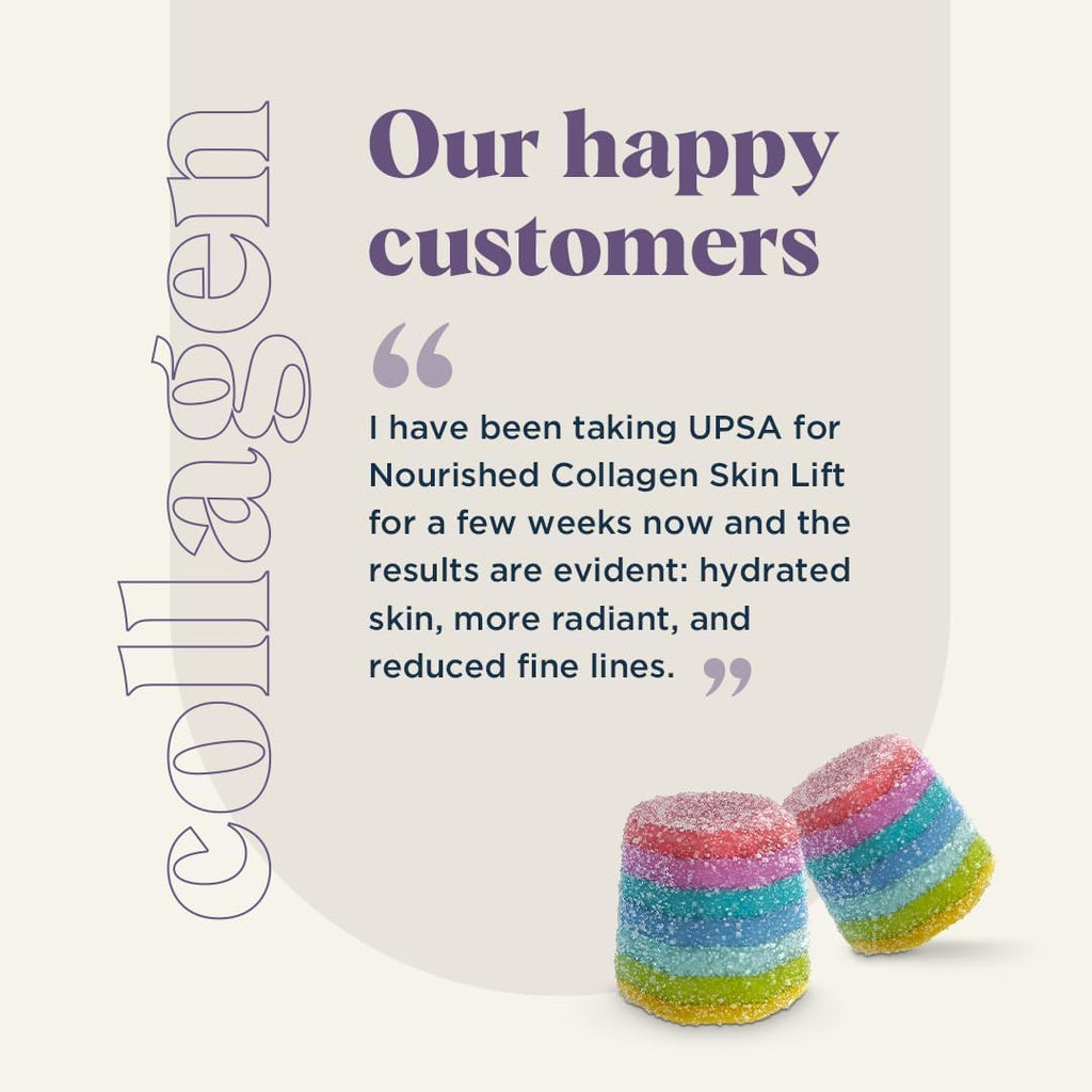 UPSA x Nourished Skin Lift Collagen Gummies - 7-in-1 - Ovoderm Complex, Vitamin C, Multivitamins - 30 Vegetarian Gummies - Damaged Box - BBE 11/2027