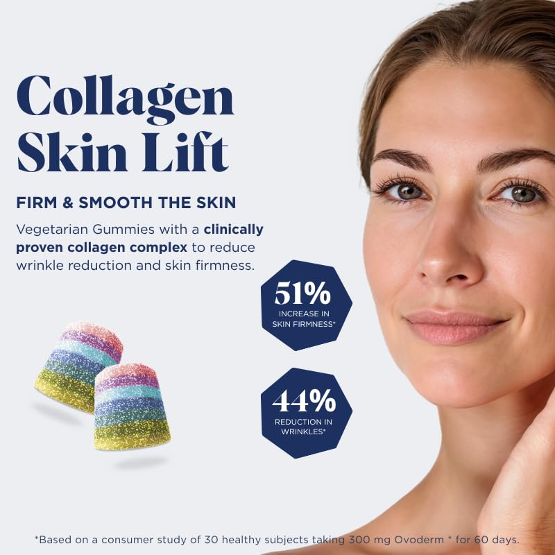 UPSA x Nourished Skin Lift Collagen Gummies - 7-in-1 - Ovoderm Complex, Vitamin C, Multivitamins - 30 Vegetarian Gummies - Damaged Box - BBE 11/2027