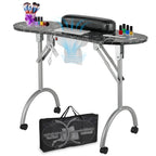 LEIBOU Professional Folding Portable Vented Beauty Manicure Table Nail Desk Salon Spa with Fan dust Collector & Bag (35''x 16''x 28'') (Black Flower) - New
