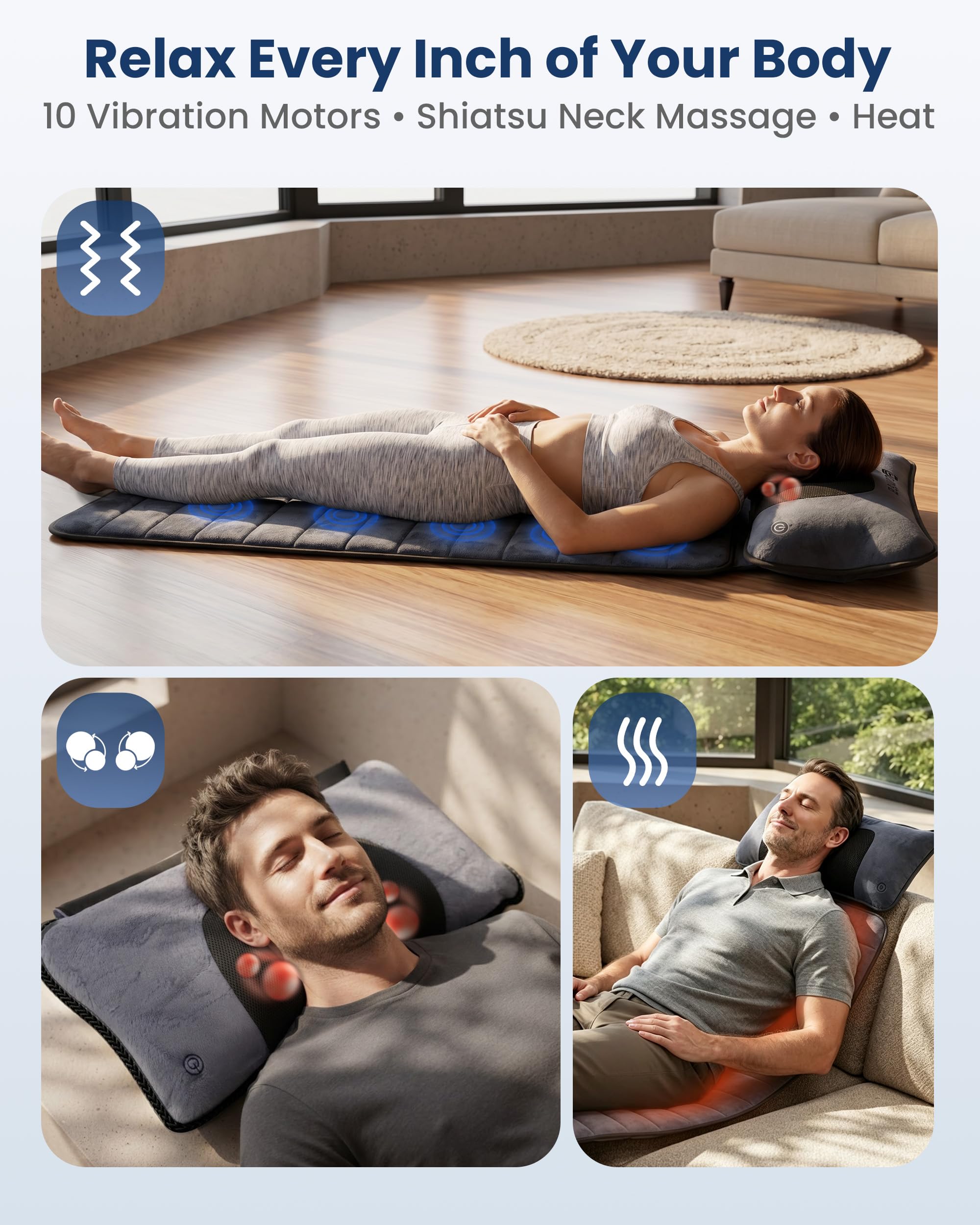 COMFIER Heated Full Body Massage Mat - Back Massager Pad with Heat - Vibrating Relaxation Cushion for Home Office Chair Sofa - Very Good