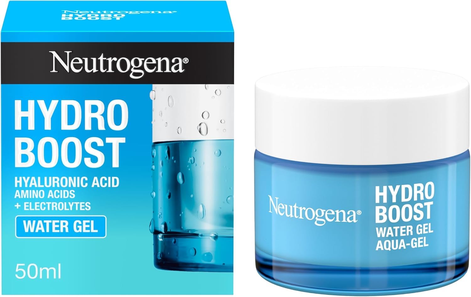 Neutrogena Hydro Boost Water Gel (1x 50ml), Oil-Free Face Cream with Hyaluronic Acid, Amino Acids and Electrolytes, Lightweight Face Care with 72 Hour Hydration, For Acne-Prone and Sensitive Skin - New