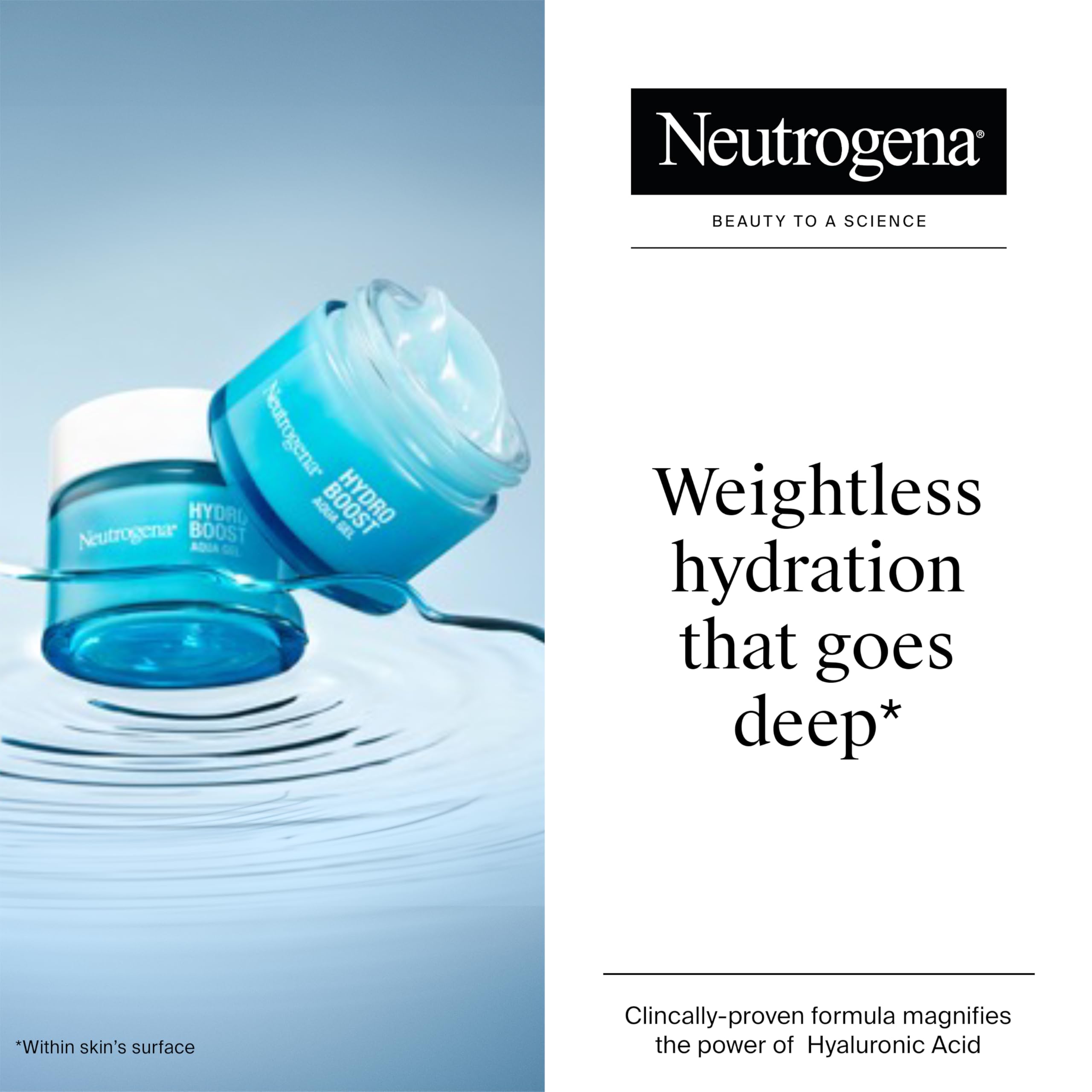 Neutrogena Hydro Boost Water Gel (1x 50ml), Oil-Free Face Cream with Hyaluronic Acid, Amino Acids and Electrolytes, Lightweight Face Care with 72 Hour Hydration, For Acne-Prone and Sensitive Skin - New
