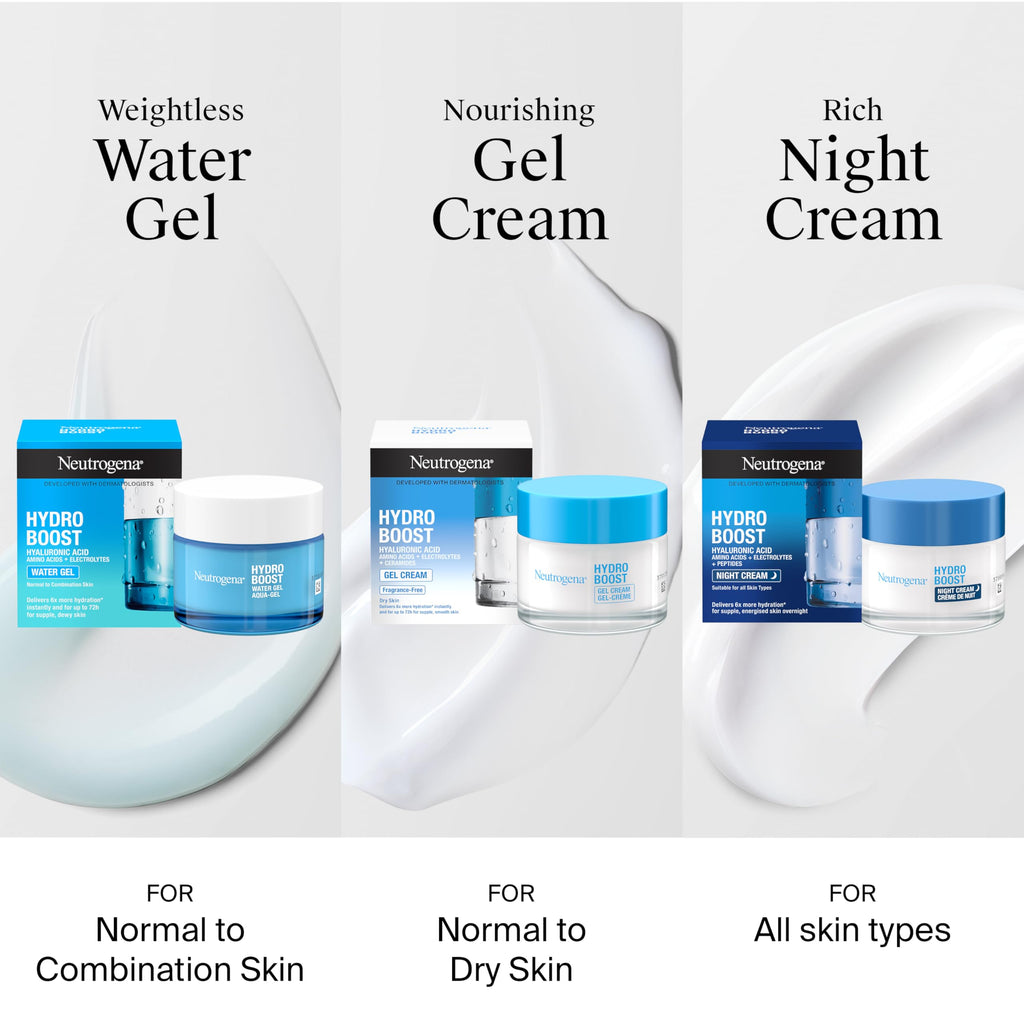Neutrogena Hydro Boost Water Gel (1x 50ml), Oil-Free Face Cream with Hyaluronic Acid, Amino Acids and Electrolytes, Lightweight Face Care with 72 Hour Hydration, For Acne-Prone and Sensitive Skin - New