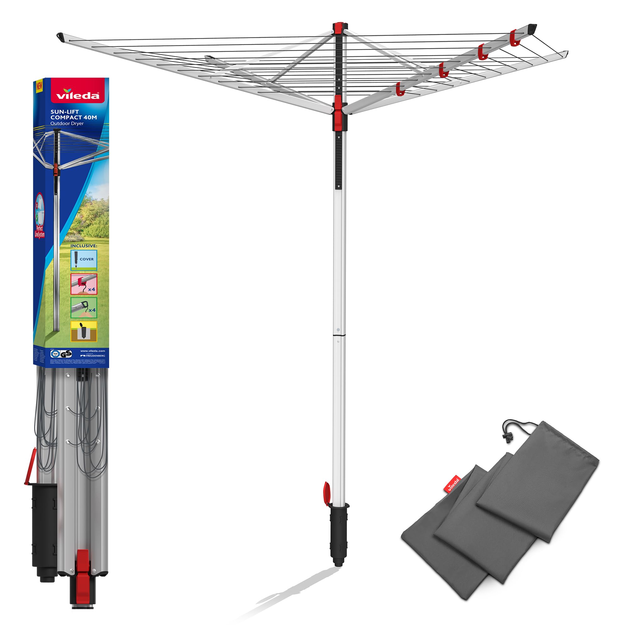 Vileda Sun-Lift Compact Rotary Airer - 40m Drying Line - Holds 4 Wash Loads - Outdoor Clothes Dryer Garden Washing Line - Good