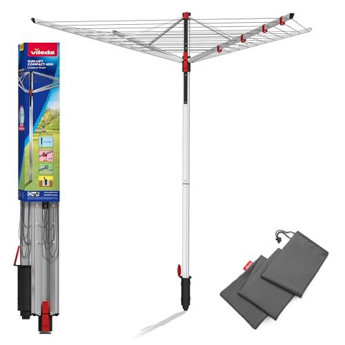 Vileda Sun-Lift Compact Rotary Airer - 40m Drying Line - Holds 4 Wash Loads - Outdoor Clothes Dryer Garden Washing Line - Good