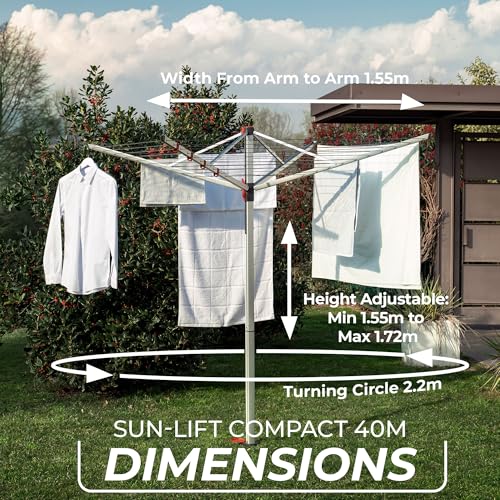 Vileda Sun-Lift Compact Rotary Airer - 40m Drying Line - Holds 4 Wash Loads - Outdoor Clothes Dryer Garden Washing Line - Good