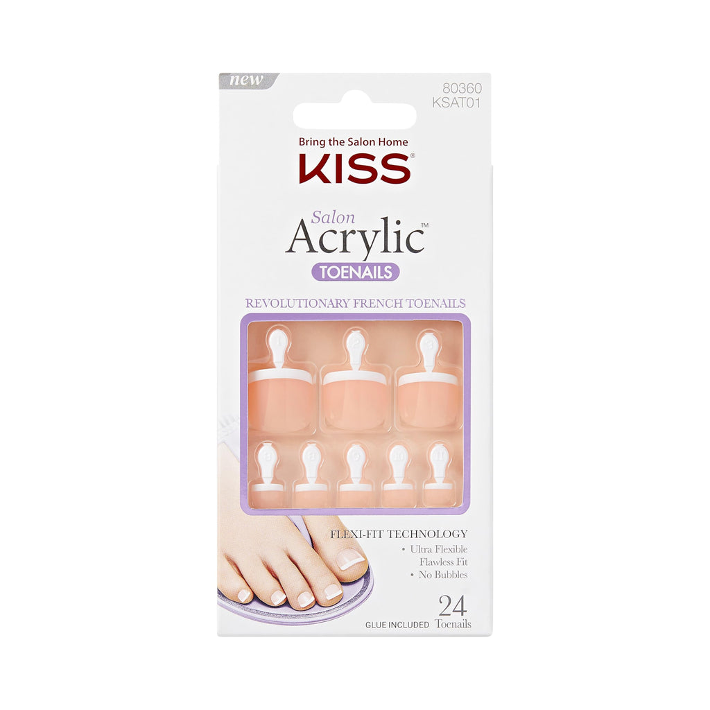 KISS Salon Acrylic French Toenail Kit - Walk Away Style - Artificial Press-On Nails - Damaged Box